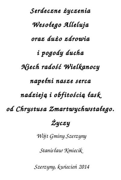 Miniaturka artykułu Życzenia świąteczne wielkanoc kwiecień 2014