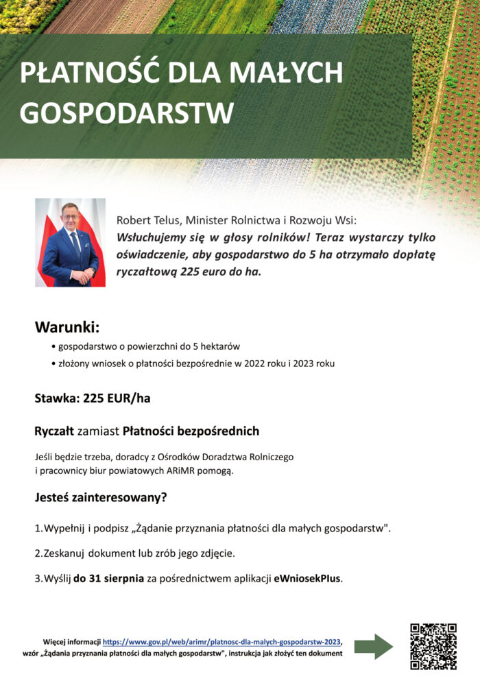 Miniaturka artykułu Informacja Małopolskiego Ośrodka Doradztwa Rolniczego w Karniowicach dotycząca płatności dla małych gospodarstw.
